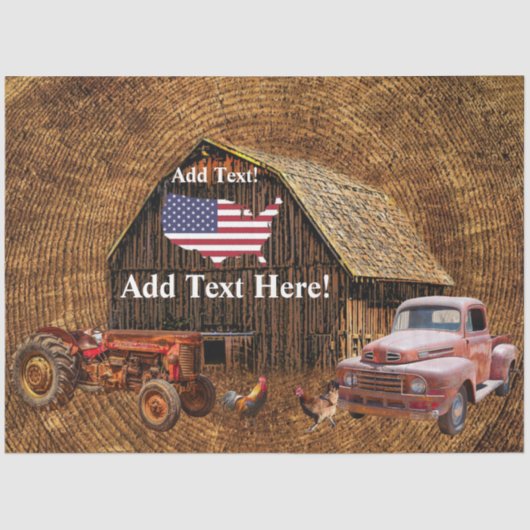 Papier Mousseline Rustic Barn Tracteur Truck Drapeau américain (Recto)
