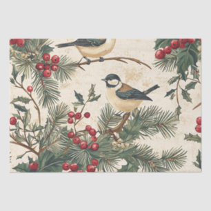 Papier Mousseline Rustic Bird et Poinsettia Motif de Noël (8)