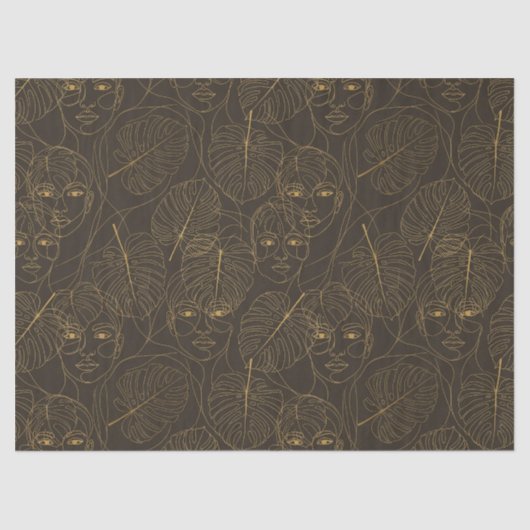 Papier Mousseline Rustic Botanical Face Line Pattern (1) (Recto)