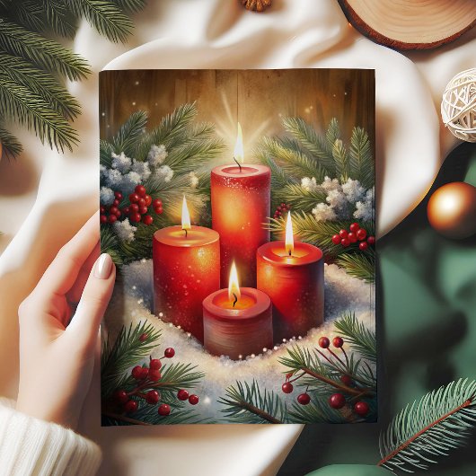 Papier Mousseline Rustic candles holly berry Christmas tissue paper