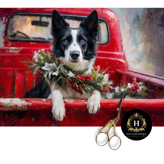 Papier Mousseline Rustic Christmas Border Collie Decoupage
