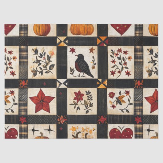 Papier Mousseline Rustic Fall Quilt Motif | Patchwork agricole (Recto)