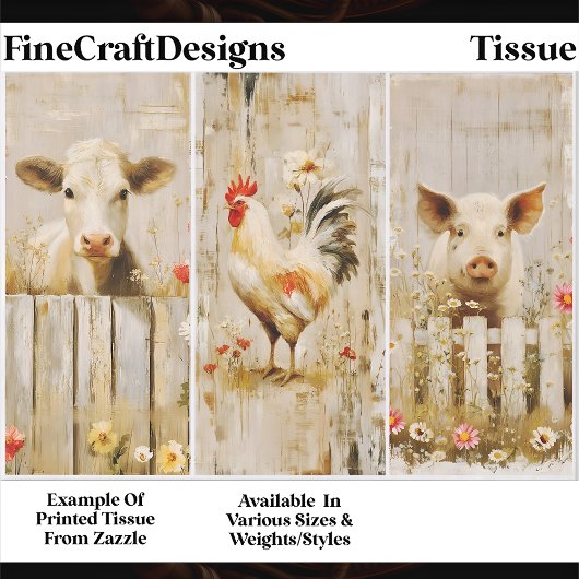 Papier Mousseline Rustic Farmyard Cow Rooster Pig FD1 Decoupage