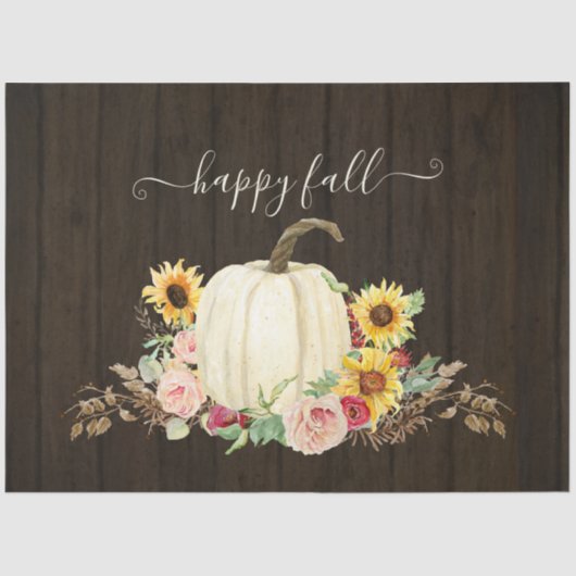 Papier Mousseline Rustic Happy Fall Sunflower Floral Citrouilles bla (Recto)
