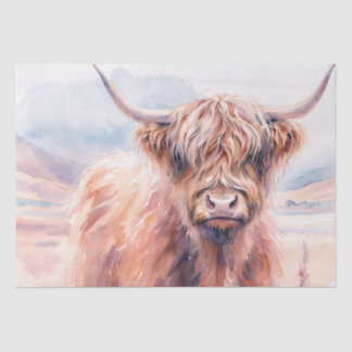 Papier Mousseline Rustic Highland Cow – Watercolor Landscape