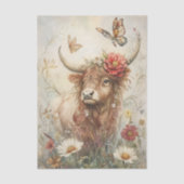 Papier Mousseline Rustic Highland Cow With Butterfly Decoupage (Recto)