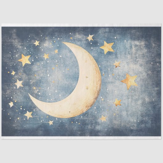 Papier Mousseline Rustic Moon et Stars Nursery Art Decoupage (Recto)