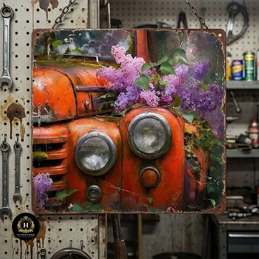 Papier Mousseline Rustic Orange Lilac Truck Decoupage