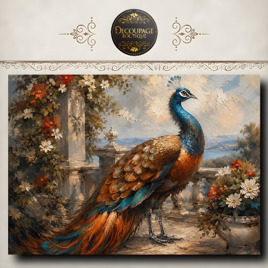 Papier Mousseline Rustic Peacock Terrace Decoupage