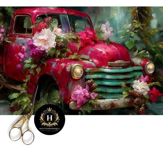 Papier Mousseline Rustic Red Floral Truck Decoupage