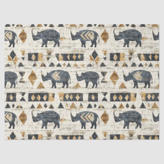 Papier Mousseline Rustic Rhino Tribal Pattern (1) (Recto)