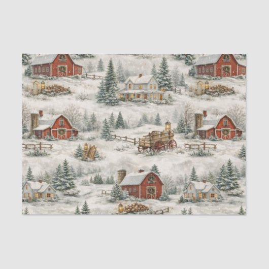 Papier Mousseline Rustic Snow Covered Farmhouse Winter Pattern (Recto)
