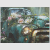 Papier Mousseline Rustic Teal Rose Truck Decoupage (Recto)
