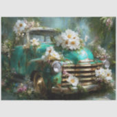 Papier Mousseline Rustic Turquoise Floral Truck Decoupage (Recto)