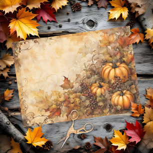 Papier Mousseline Rustic Watercolor Citrouilles Automne quitte la ré