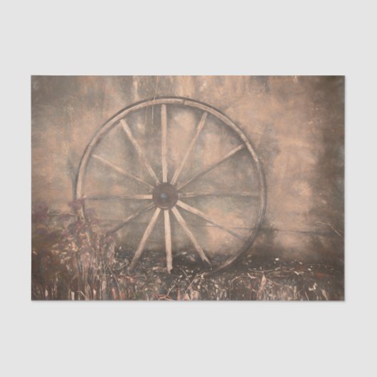 Papier Mousseline Rustic Western Vieux Sepia Croquis Art Wagon Wheel (Recto)