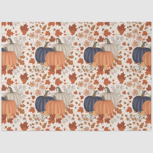 Papier Mousseline Rustique Automne Citrouille Feuille Fleur sauvage (Recto)