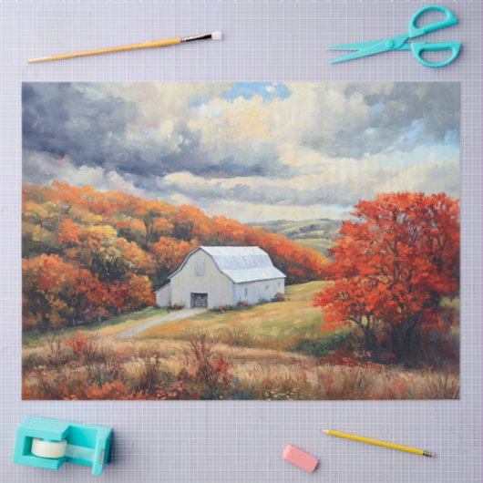 Papier Mousseline Rustique Blanc Grange Autumnal Arbres Découpage (Artisanat)