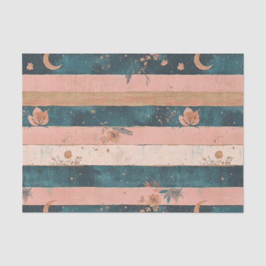 Papier Mousseline Rustique Céleste Rayure Lune Soleil Terreux (6) (Recto)
