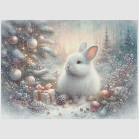 Papier Mousseline Rustique hiver Rabbit Noël Woodland Découpage (Recto)