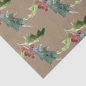 Papier Mousseline Rustique Kraft Noël Floral Holly Red Berries (Détail)