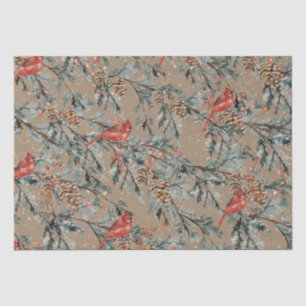 Papier Mousseline Rustique Kraft Red Cardinal Juniper Branches Berri