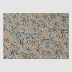 Papier Mousseline Rustique Kraft Snowy Blue Juniper Branches et cône