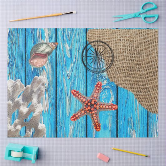 Papier Mousseline Rustique Nautique Bleu Burlap Starfish (Artisanat)