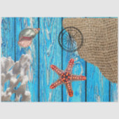Papier Mousseline Rustique Nautique Bleu Burlap Starfish (Recto)