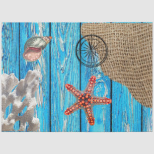 Papier Mousseline Rustique Nautique Bleu Burlap Starfish