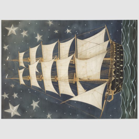 Papier Mousseline Rustique Patriotique Tall Ship Stars Découpage (Recto)