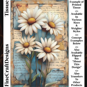 Papier Mousseline Rustique Shabby Chic Fleurs Blanches DB5L Découpag