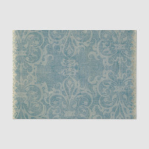 Papier Mousseline rustique, turquoise, beige, damassé, florale,
