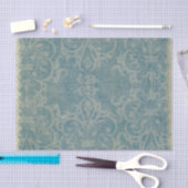 Papier Mousseline rustique, turquoise, beige, damassé, florale, (Artisanat)