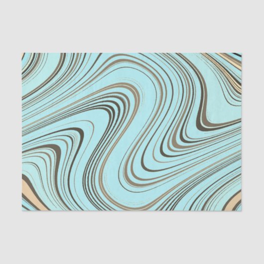 Papier Mousseline Rustique Turquoise et Or Courbe (Recto)