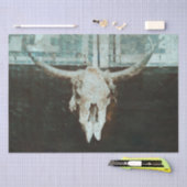 Papier Mousseline Rustique Western Bull Skull Turquoise Script Vinta (Artisanat)