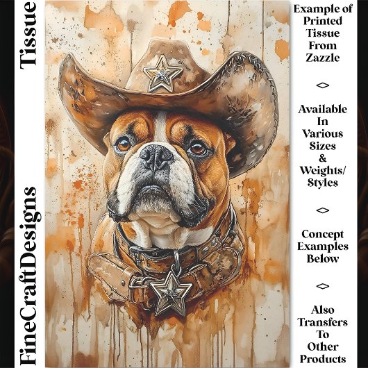 Papier Mousseline Rustique Western Sheriff Bulldog, Casquette DD3 Dé