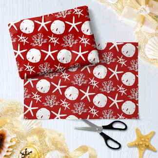 Papier Mousseline Sable de Noël côtier Dollar Starfish Rouge