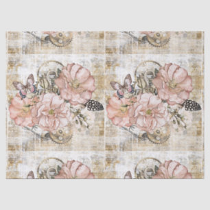 Papier Mousseline Sac cadeau vintage Rustique Ephemera rose Floral