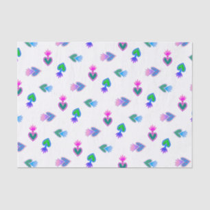 Papier Mousseline Sacred Hearts Catholiques Folk Bleu Rouge