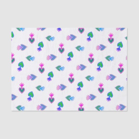 Papier Mousseline Sacred Hearts Catholiques Folk Bleu Rouge (Recto)