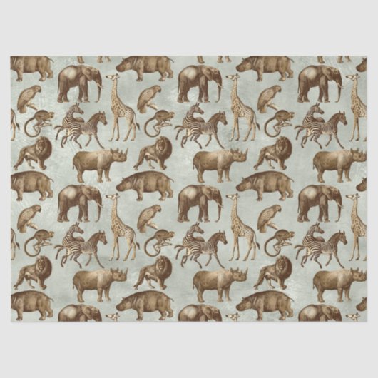 Papier Mousseline Safari Animaux sur Découpage vert clair (Recto)