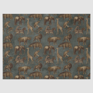 Papier Mousseline Safari Animaux sur Découpage vert foncé