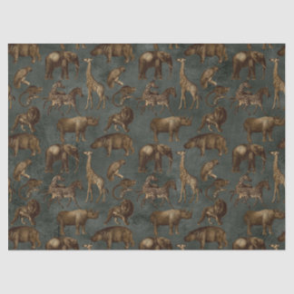 Papier Mousseline Safari Animaux sur Découpage vert foncé