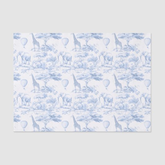 Papier Mousseline Safari Animaux Toile Bleue de Jouy Dusty (Recto)
