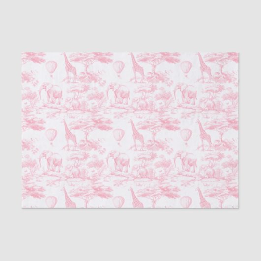 Papier Mousseline Safari Animaux Toile rose de Jouy (Recto)
