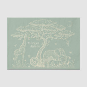 Papier Mousseline Safari Toile, Vert Bébé Neutre Bohème Aventure