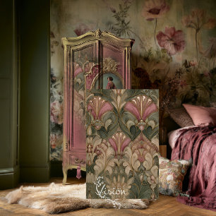 Papier Mousseline Sage Blush Éventail Art Nouveau Motif Damassé