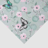 Papier Mousseline Sage élégant et florales roses avec papillons (Détail)