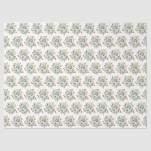 Papier Mousseline Sage Green and Gold Elegant Flowers (Recto)
